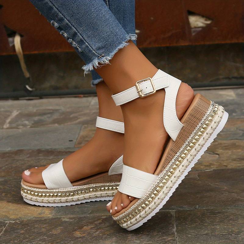 Summer Platform Sandals with Ankle Strap and Textured Sole