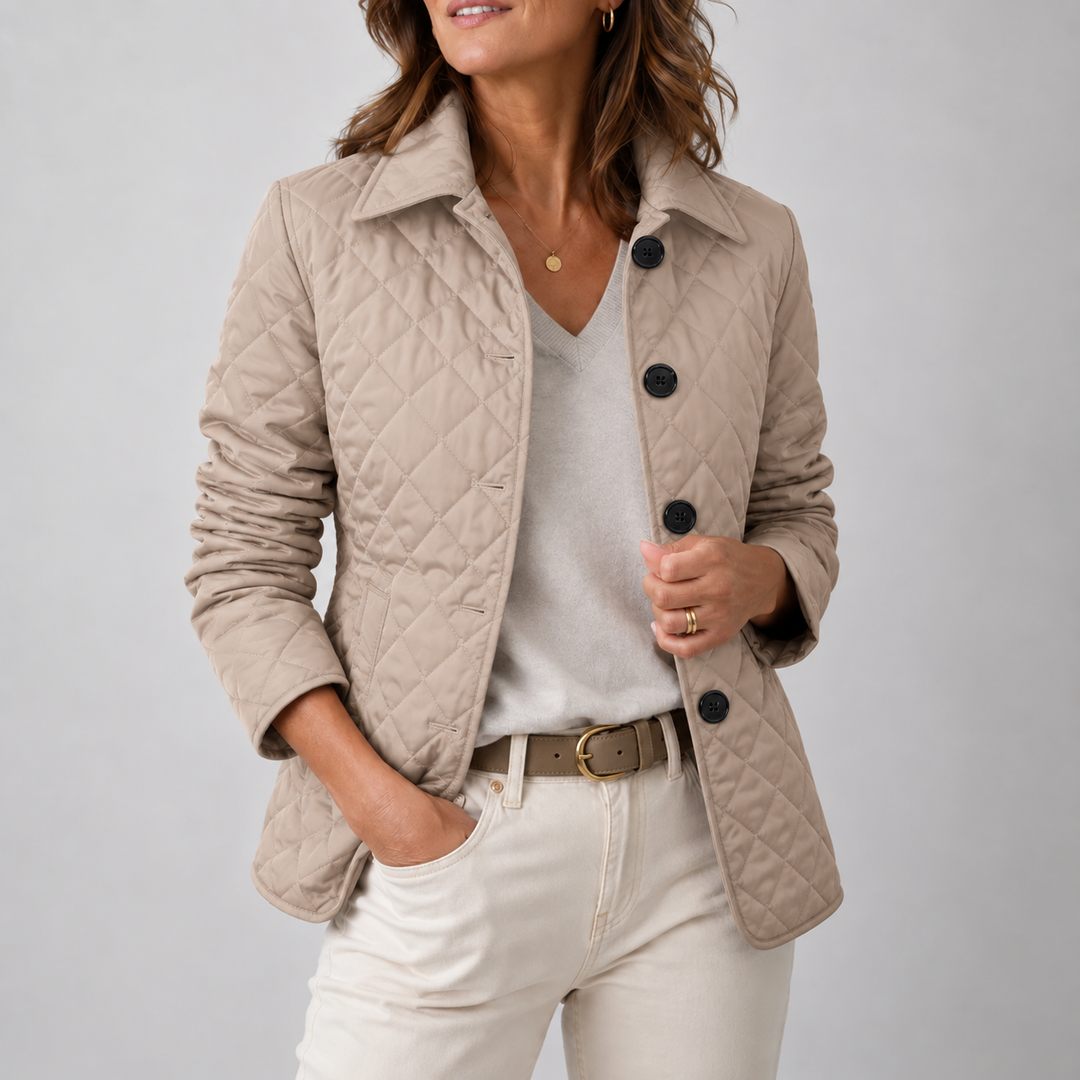 Long Stand-Collar Quilted Jacket