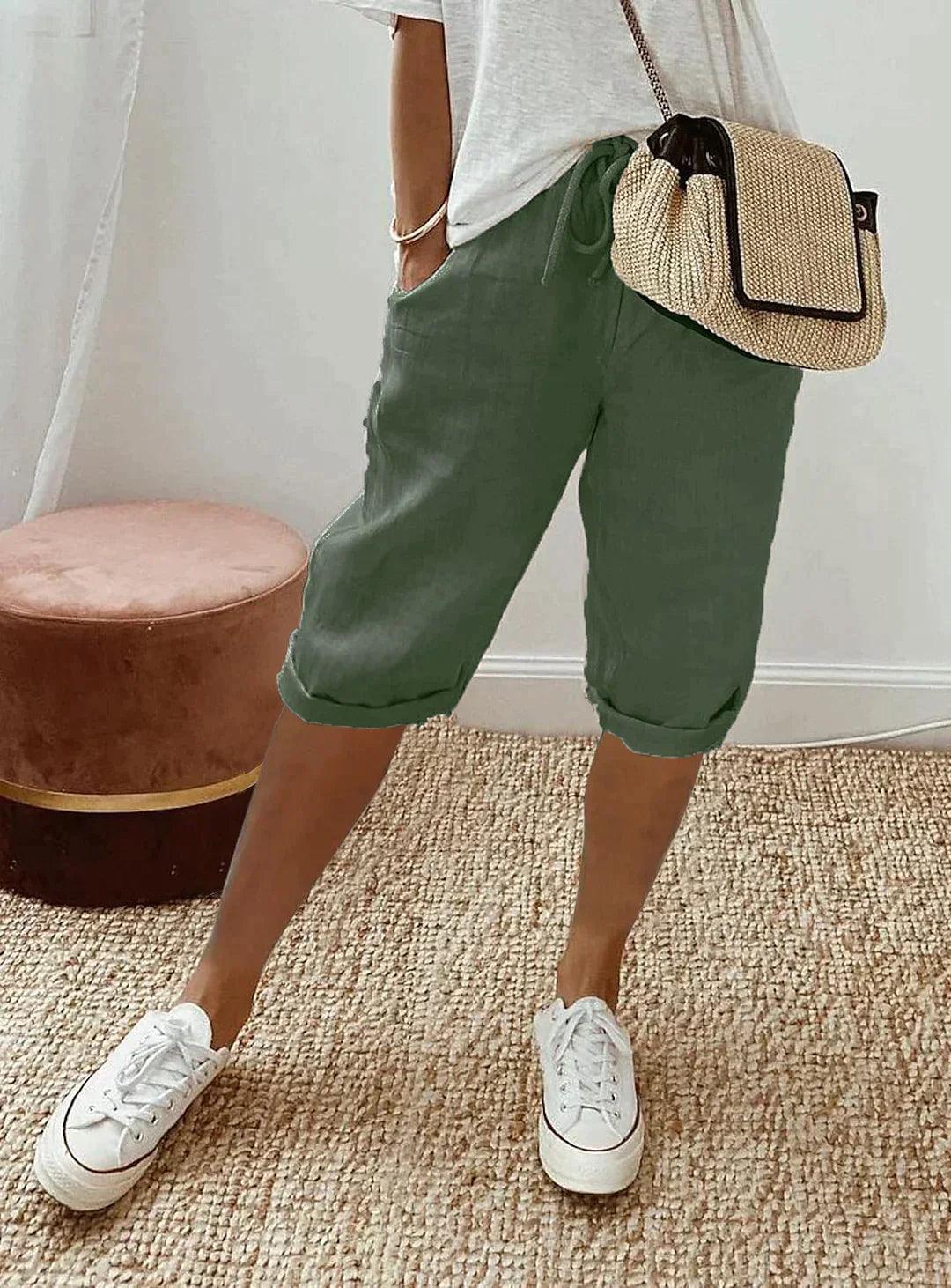 Loose Fit Linen Capri Pants