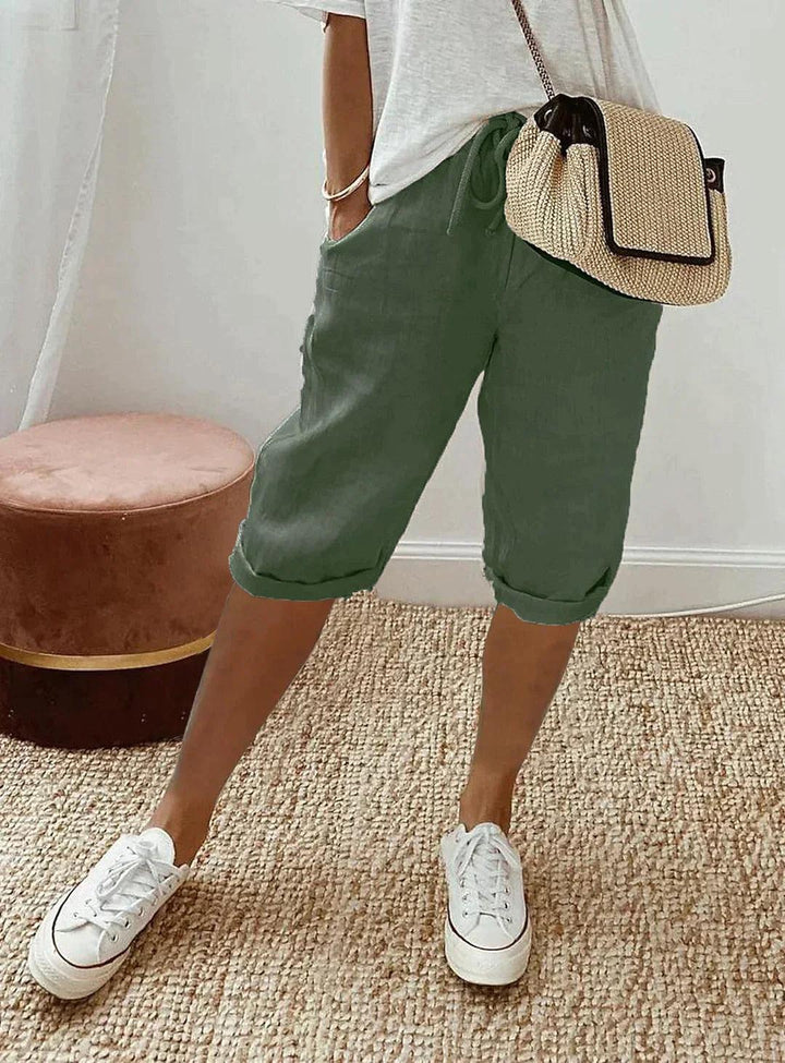 Loose Fit Linen Capri Pants