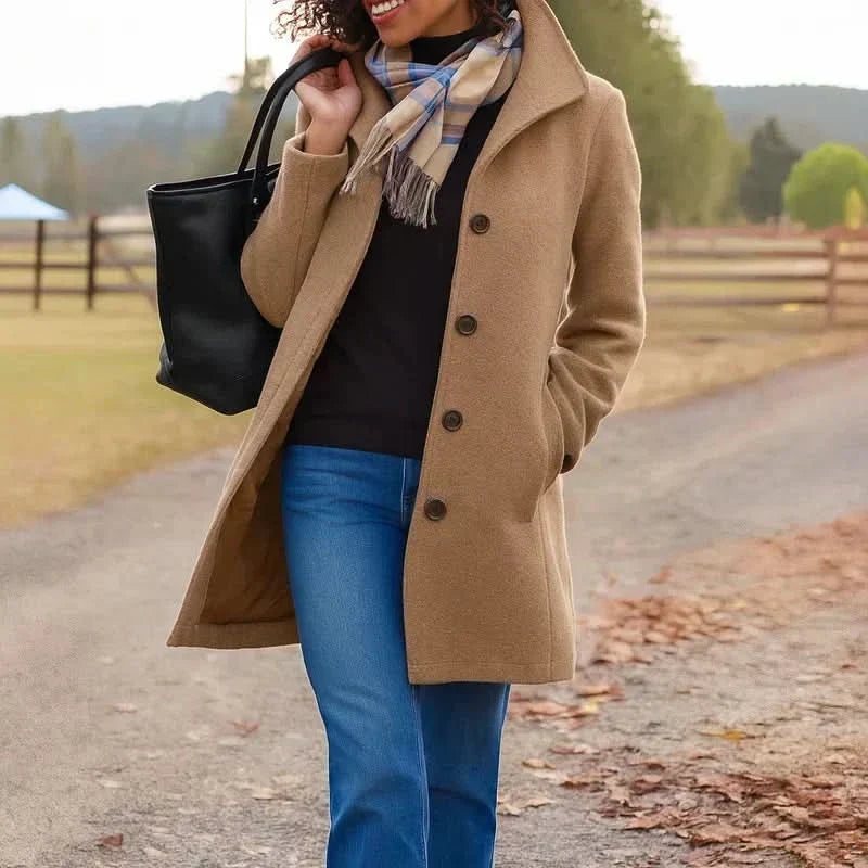Long Button-Up Stand Collar Coat