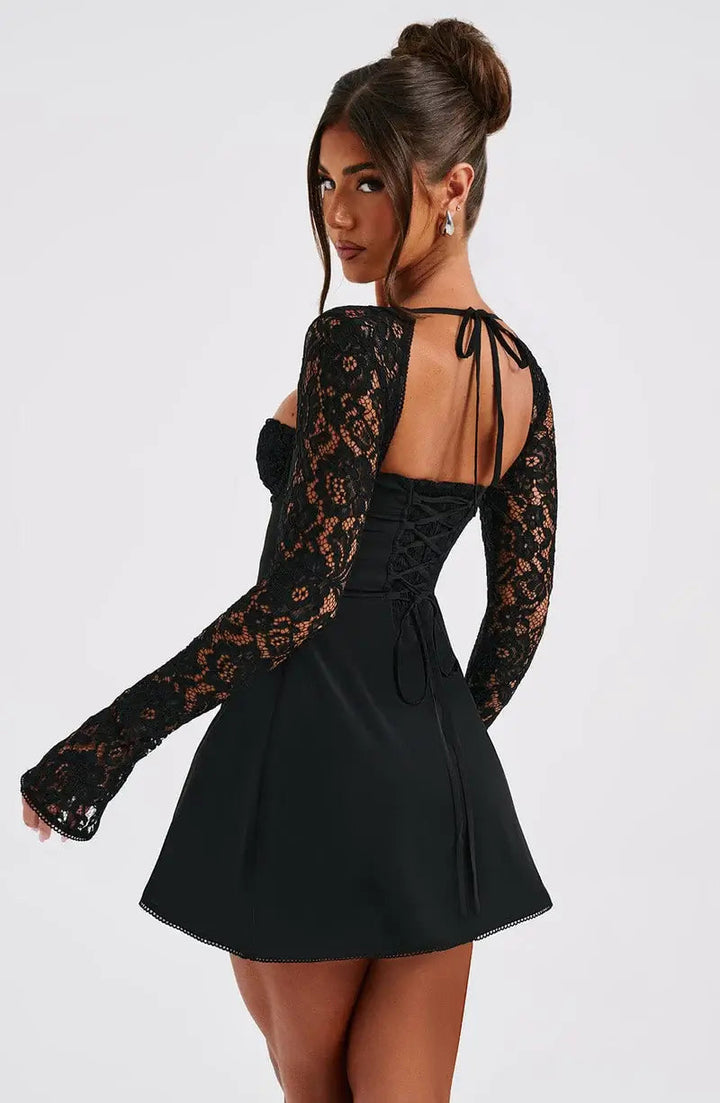 Lace Sleeve Bodycon Mini Dress with Corset Back