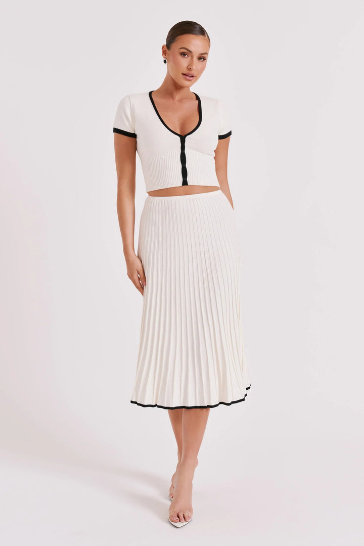 Contrast-Trim Ribbed Knit Two-Piece Set