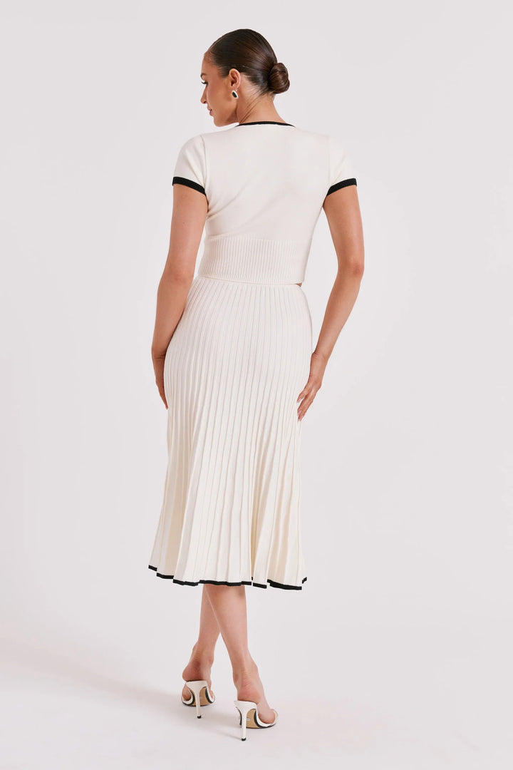 Contrast-Trim Ribbed Knit Two-Piece Set