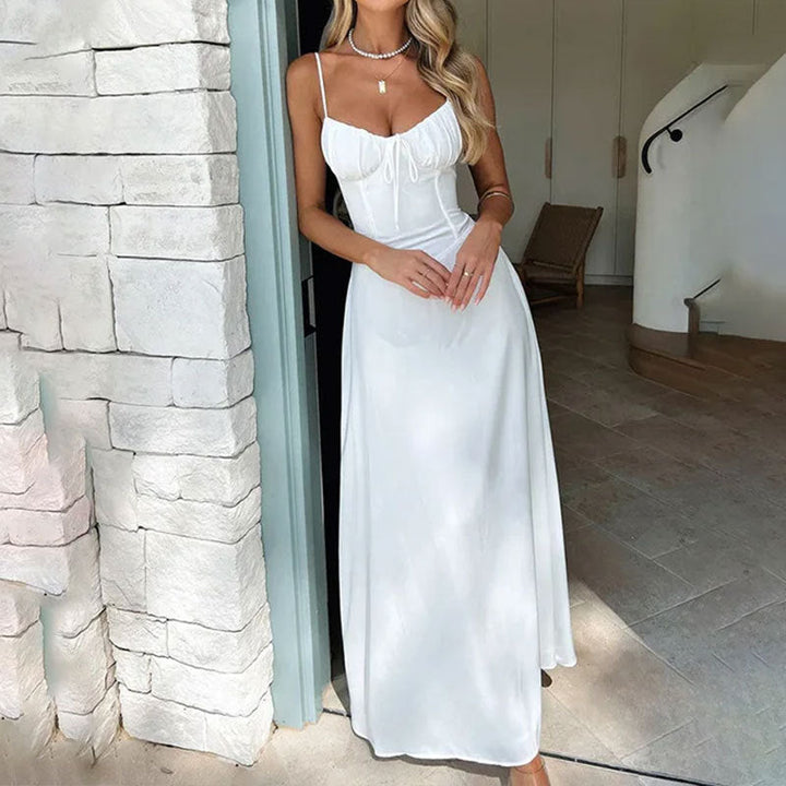 Summer Sleeveless Maxi Dress with Ruched Bodice