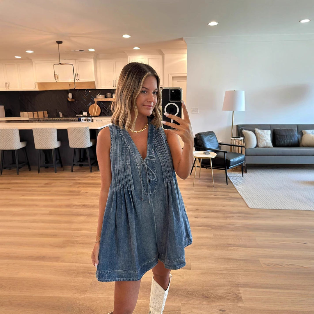 Denim Lace-Up Romper