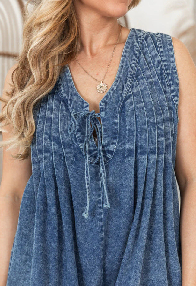 Denim Lace-Up Romper