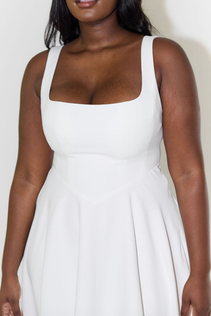 Midi Dress with Square Neckline and Sleeveless Design