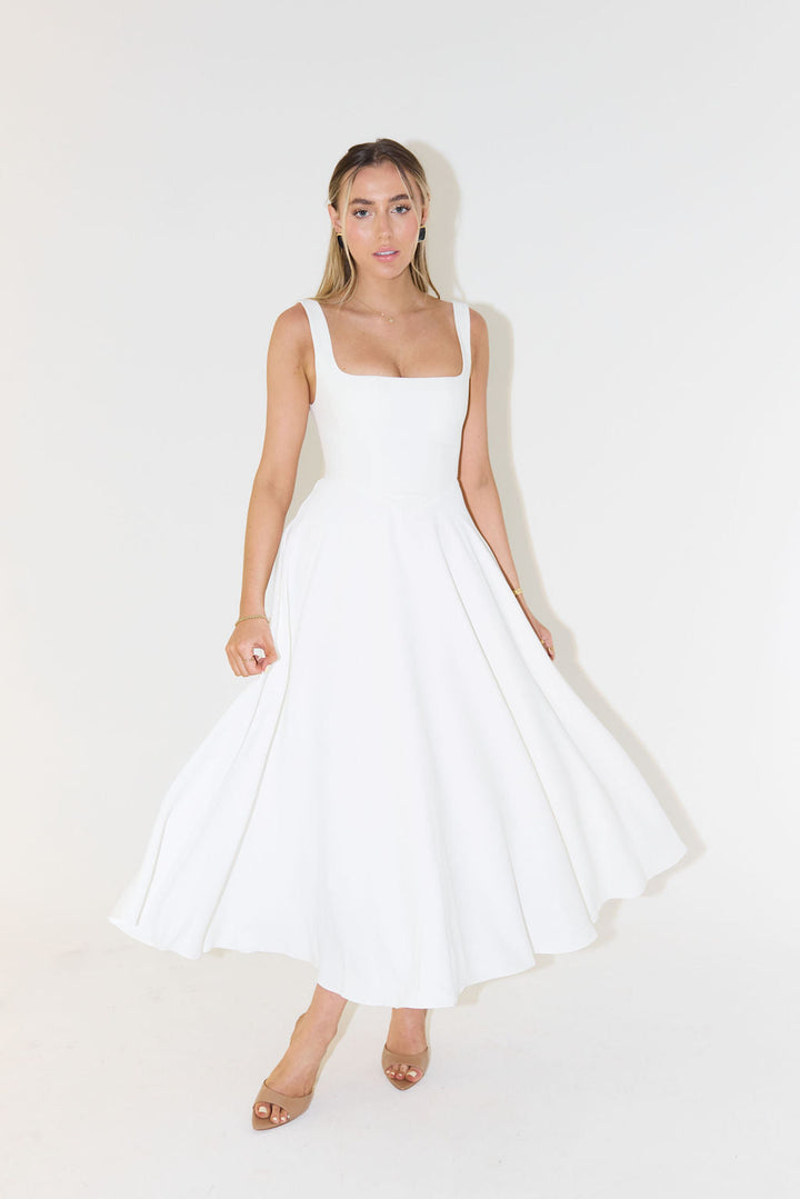 Midi Dress with Square Neckline and Sleeveless Design