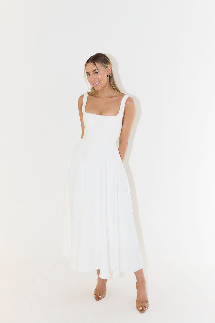 Midi Dress with Square Neckline and Sleeveless Design
