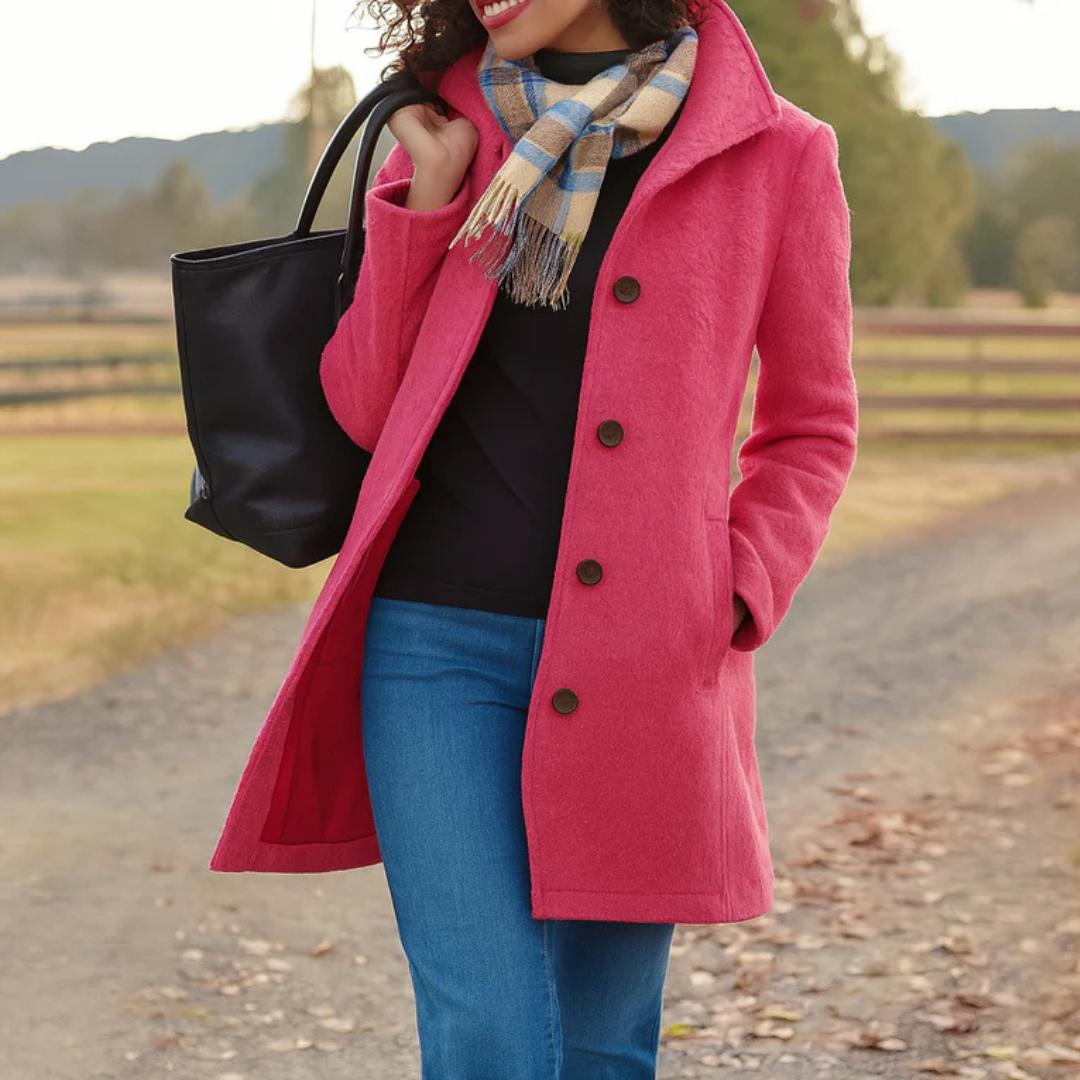 Long Button-Up Stand Collar Coat