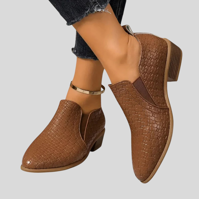 Braided Block Heel Ankle Boots