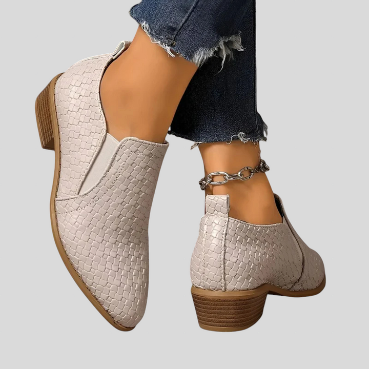 Braided Block Heel Ankle Boots