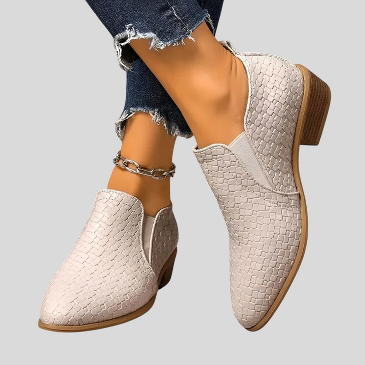 Braided Block Heel Ankle Boots
