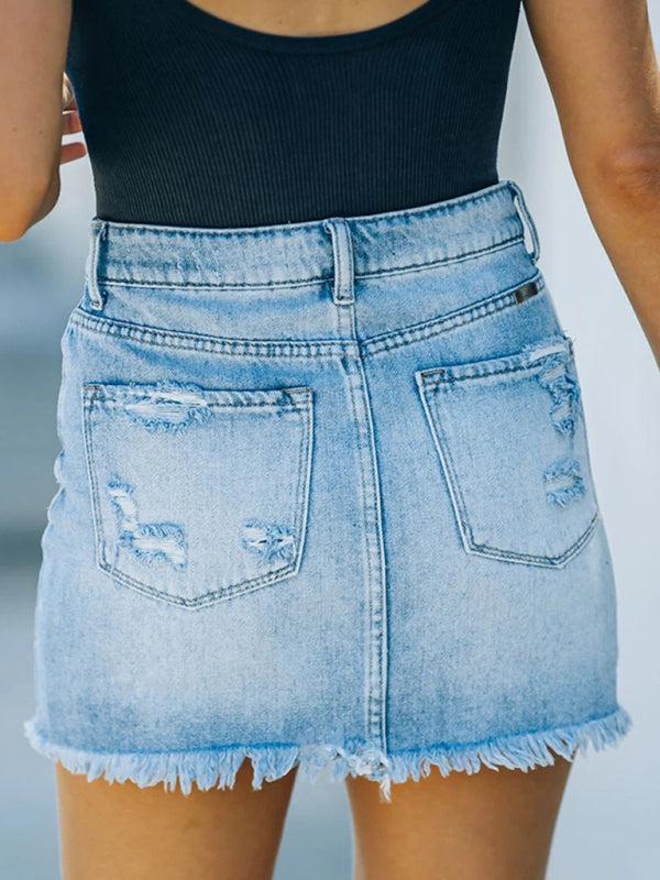 Casual Frayed Denim Mini Skirt