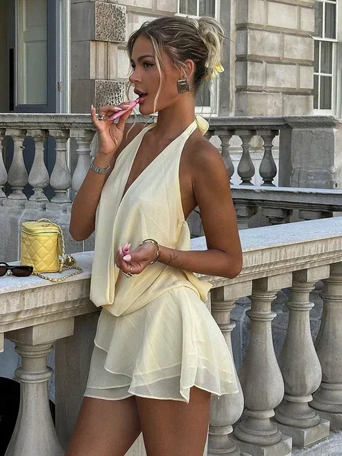 Draped Sheer Mesh Mini Dress