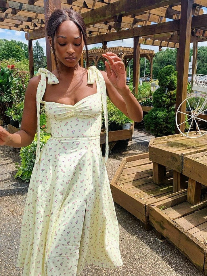 Elegant Floral Thigh Split Dress