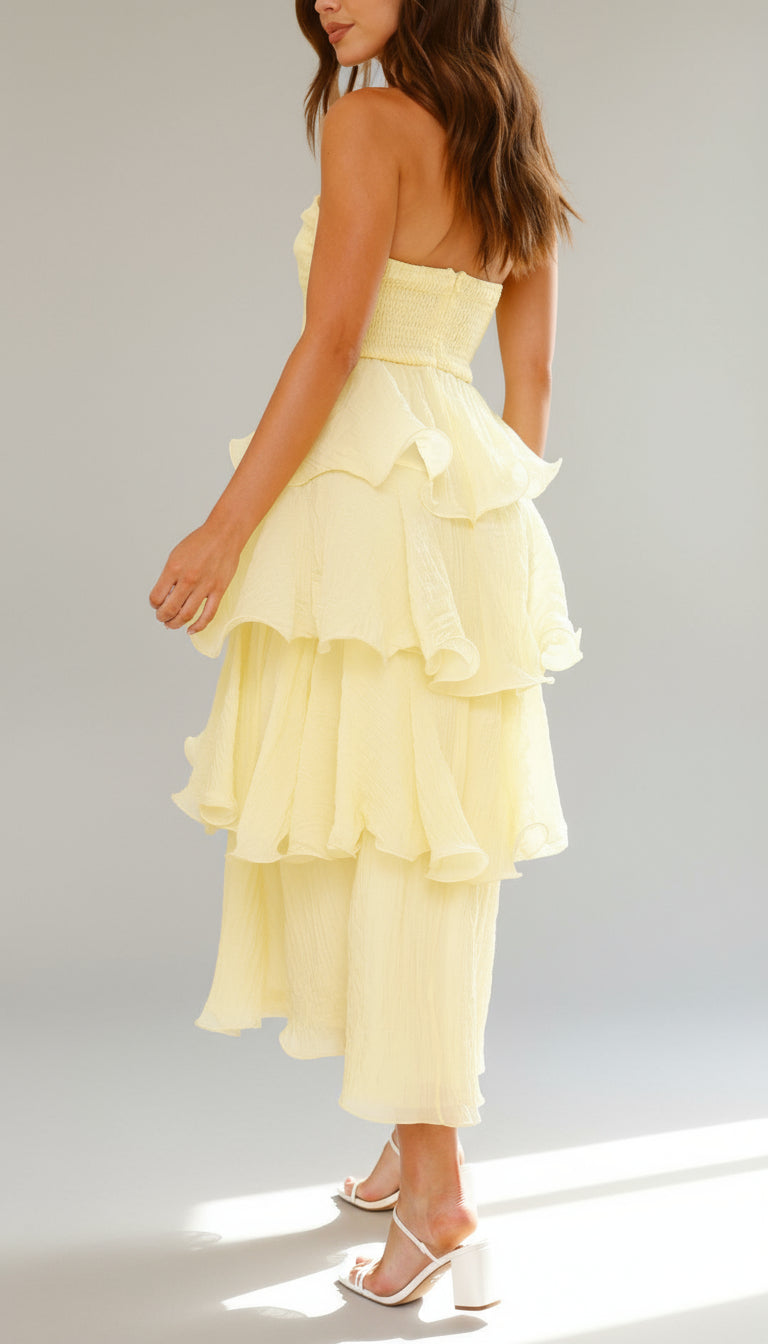 Strapless Tiered Ruffle Maxi Dress for Wedding Guests