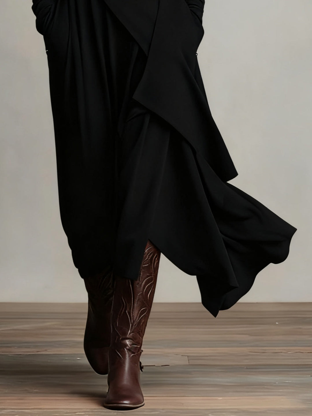 Asymmetric Draped Turtleneck Maxi Dress