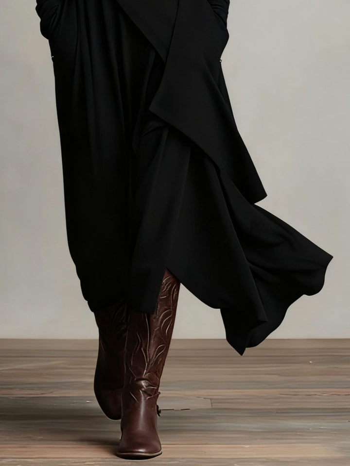 Asymmetric Draped Turtleneck Maxi Dress