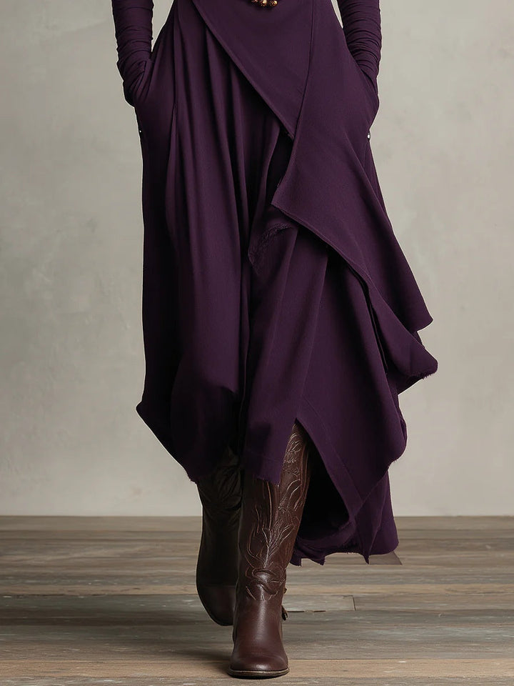 Asymmetric Draped Turtleneck Maxi Dress
