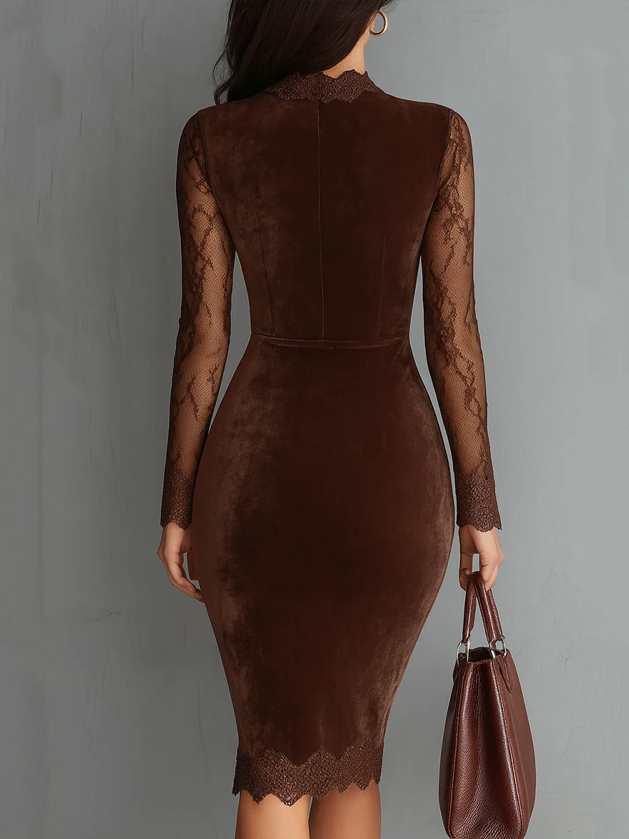 Vintage-Inspired Velvet Mini Dress with Lace Sleeves