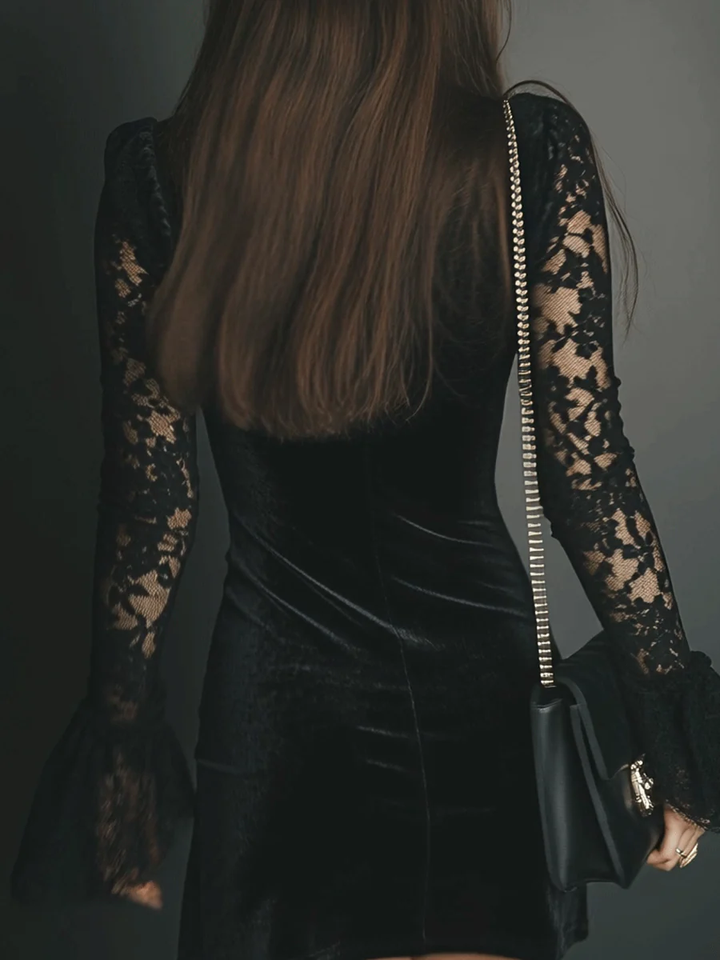 Velvet Mini Dress with Lace Detail