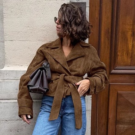 Belted Faux Suede Jacket