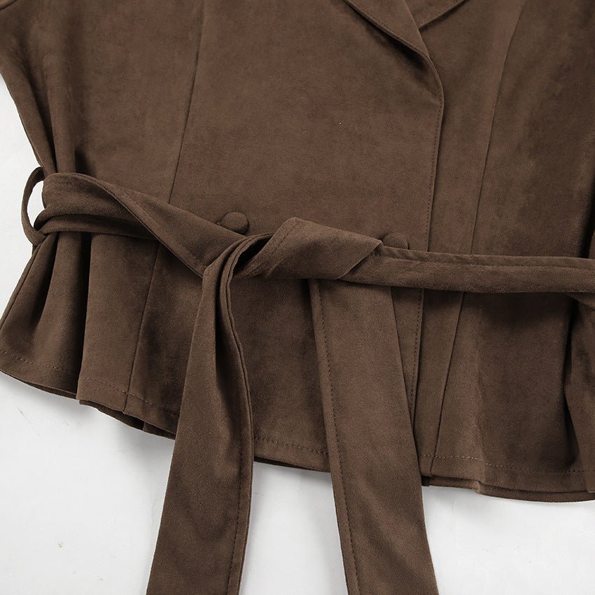 Belted Faux Suede Jacket