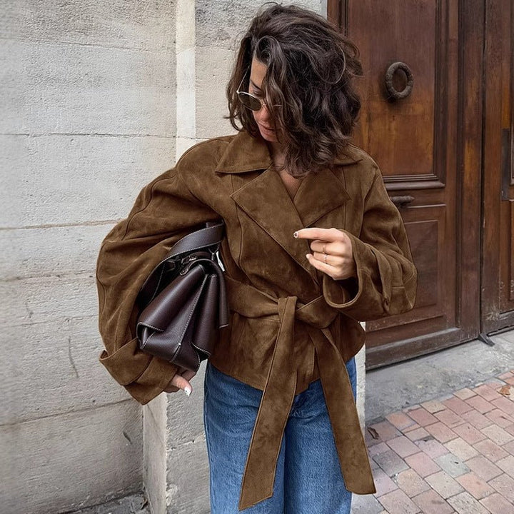Belted Faux Suede Jacket