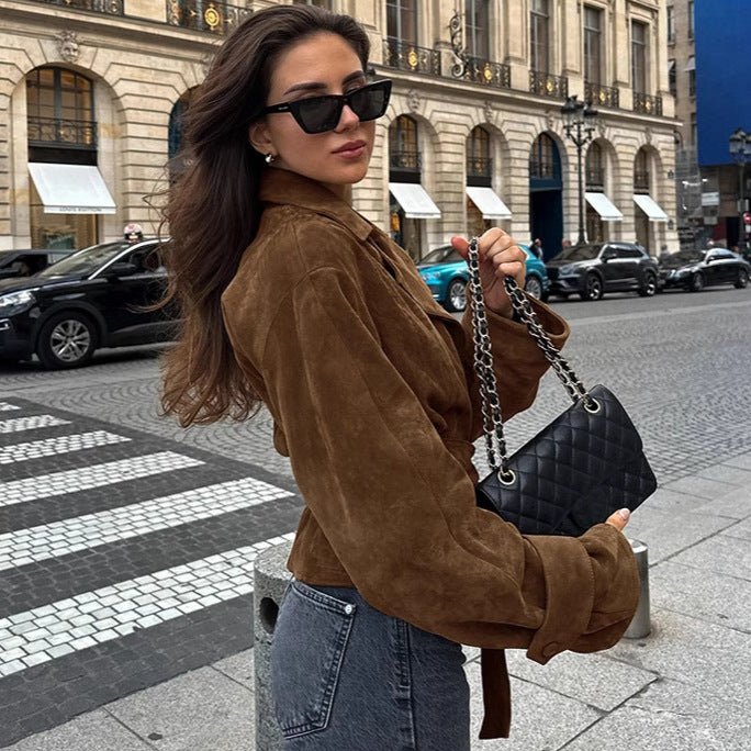 Belted Faux Suede Jacket