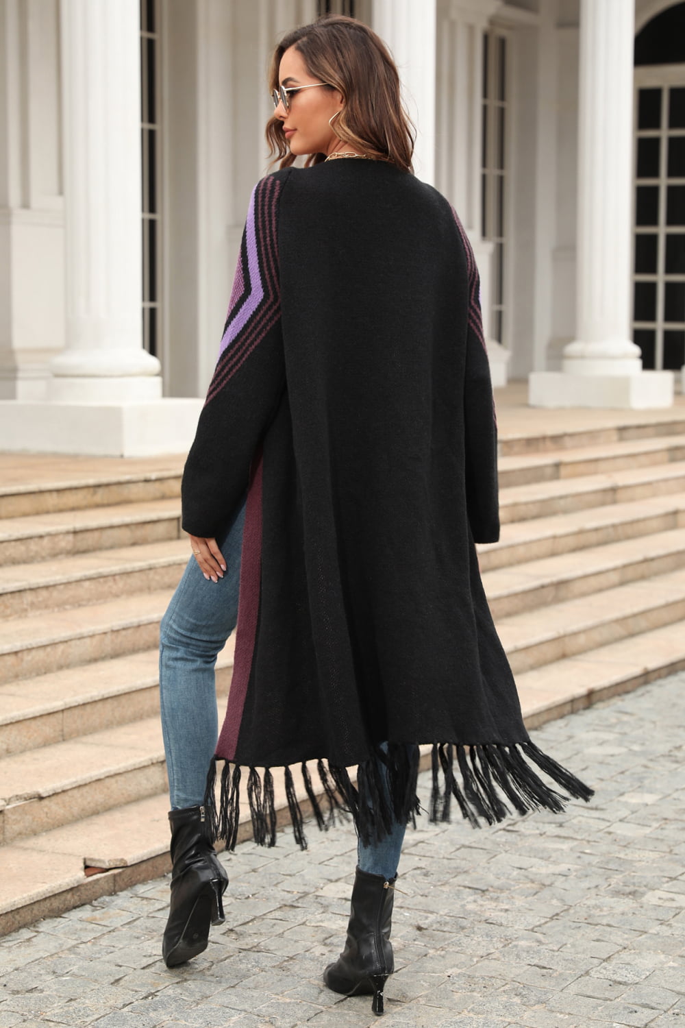 Fringe Hem Open Front Duster Cardigan