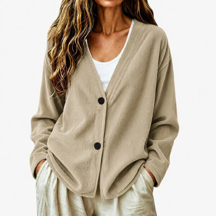 Ribbed V-Neck Button Cardigan