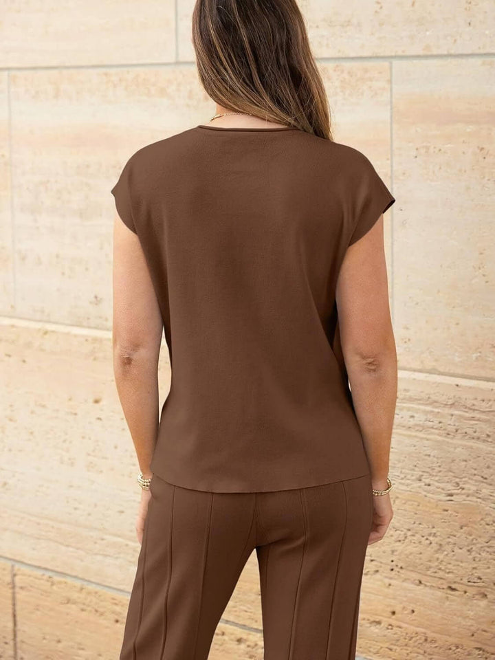 Cap Sleeve Top and Pants Knit Set