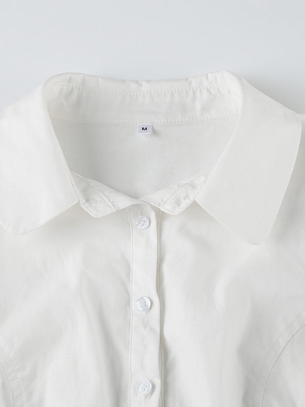 Vintage Slim Waist V-Neck Short Sleeve Shirt