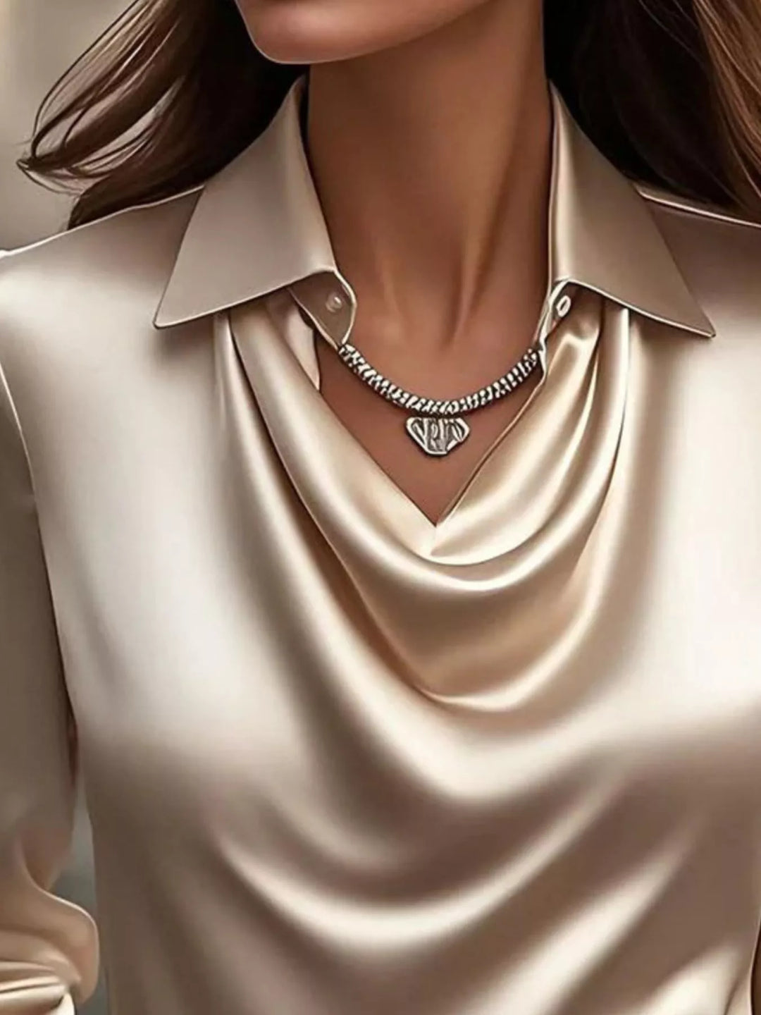 Satin Cowl Neck Long Sleeve Blouse