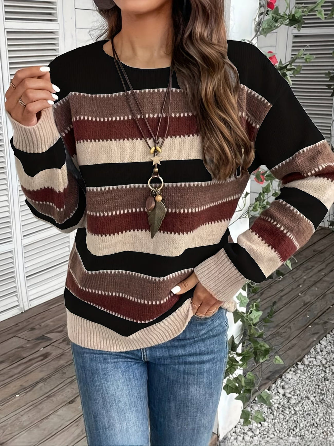 Striped Crew Neck Knit Sweater