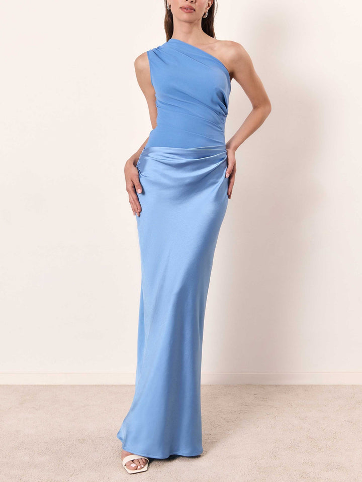Elegant One-Shoulder Pleated Maxi Dress