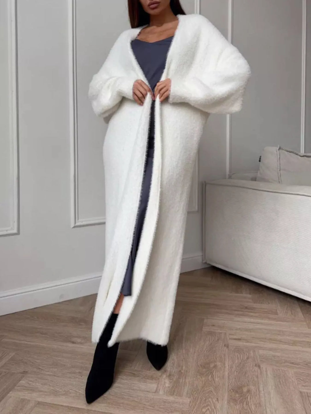Fuzzy Open Front Longline Cardigan