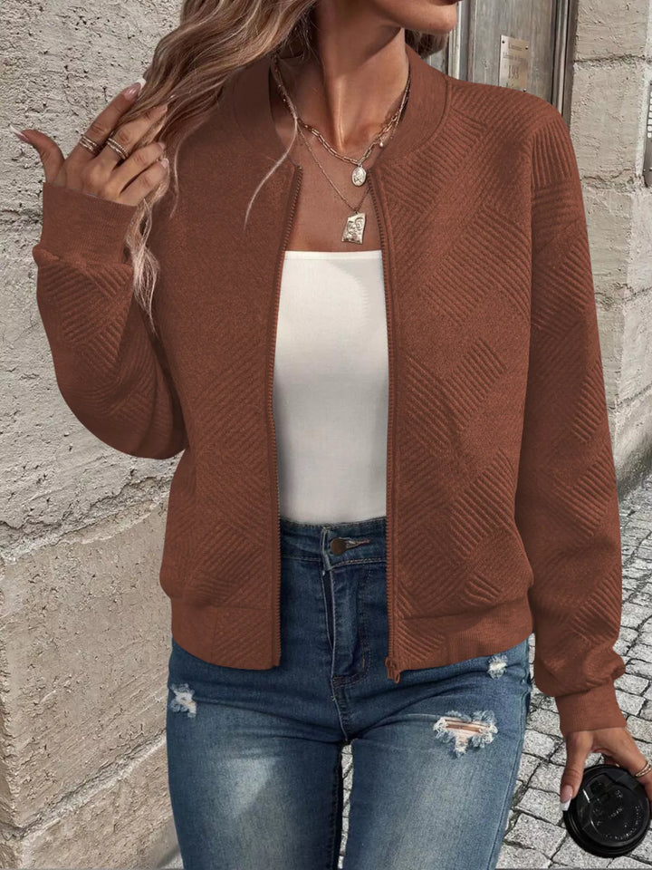 Textured Zip-Up Bomber Jacket