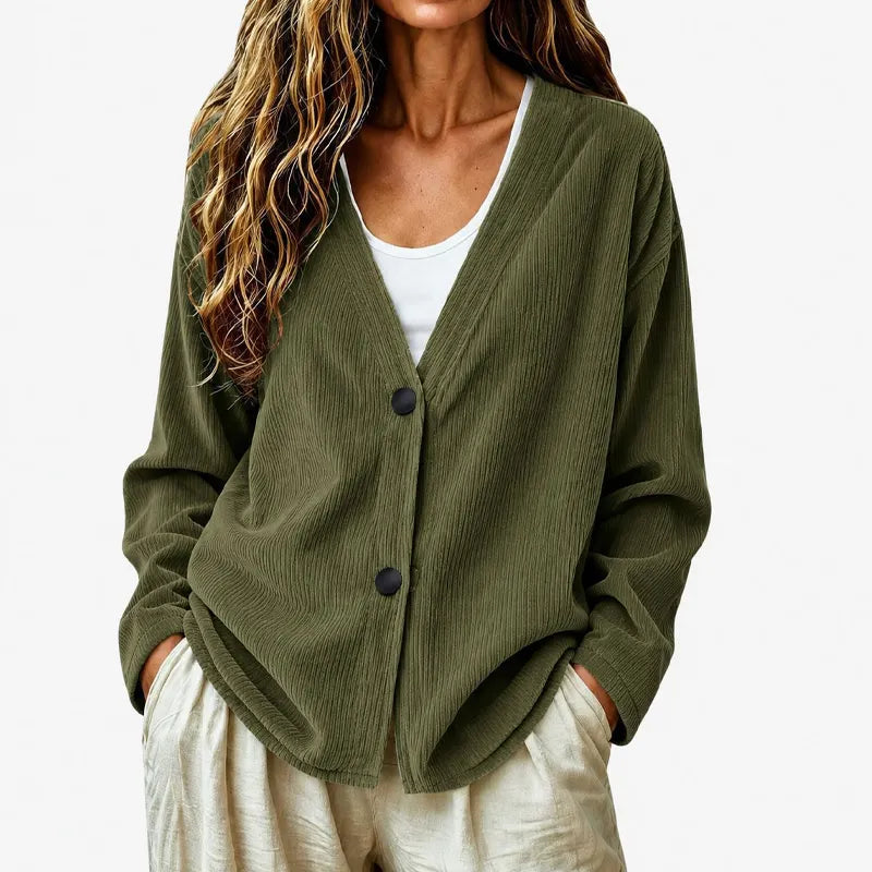 Ribbed V-Neck Button Cardigan