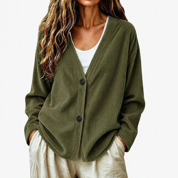 Ribbed V-Neck Button Cardigan