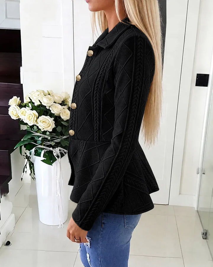 Textured Knit Cardigan with Gold Buttons