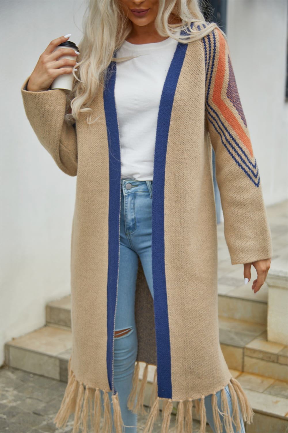 Fringe Hem Open Front Duster Cardigan