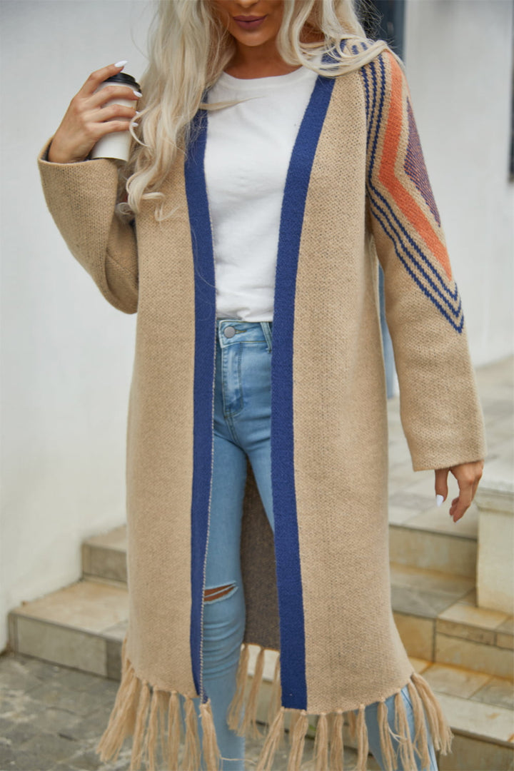 Fringe Hem Open Front Duster Cardigan