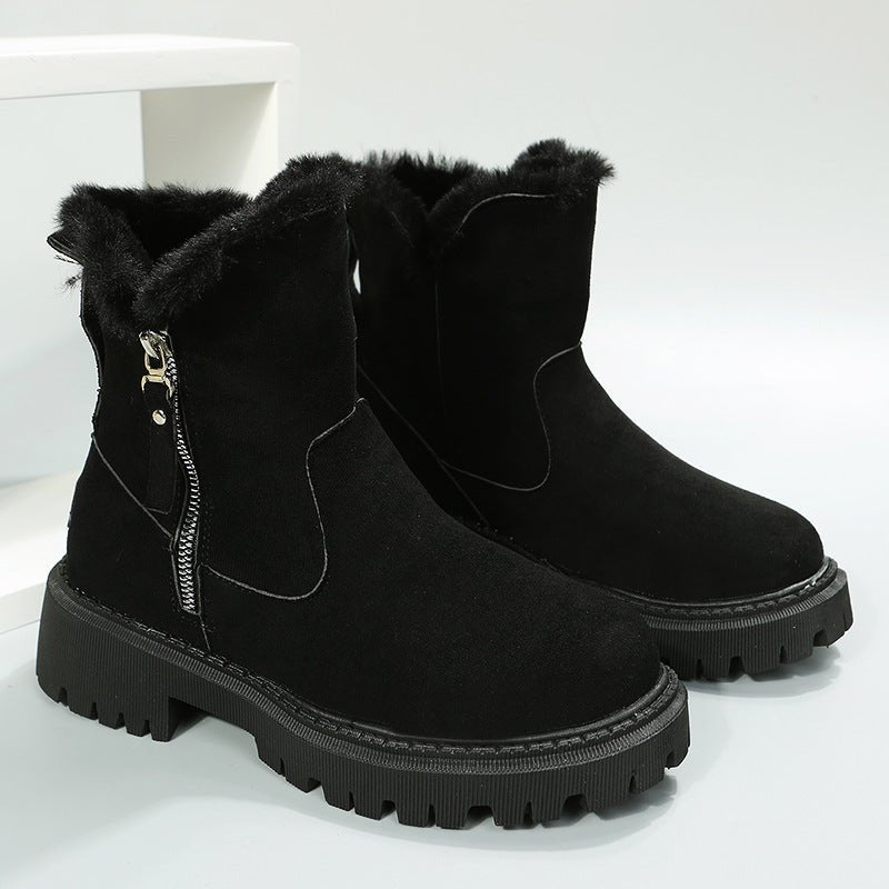Black & Khaki Faux Suede Fur-Lined Ankle Boots