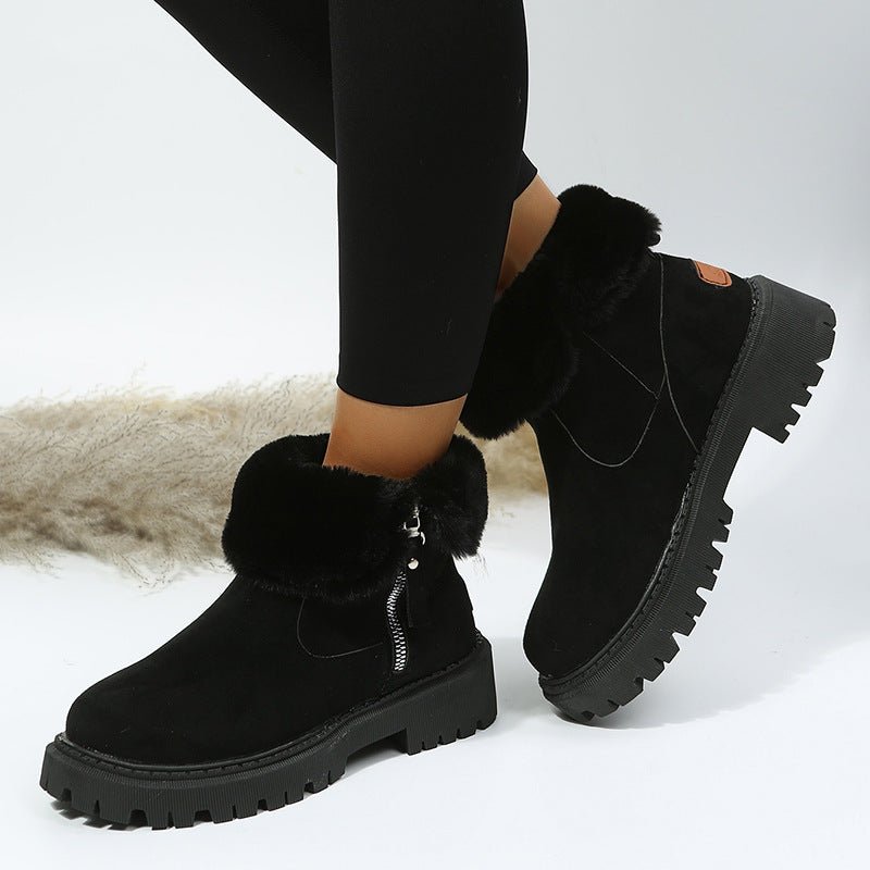 Black & Khaki Faux Suede Fur-Lined Ankle Boots