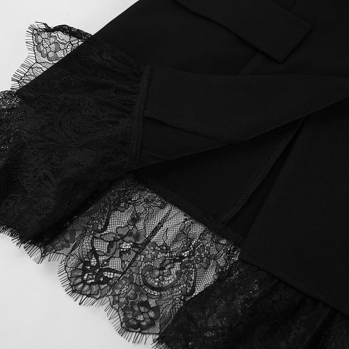 Black Lace-Trim Tailored Blazer
