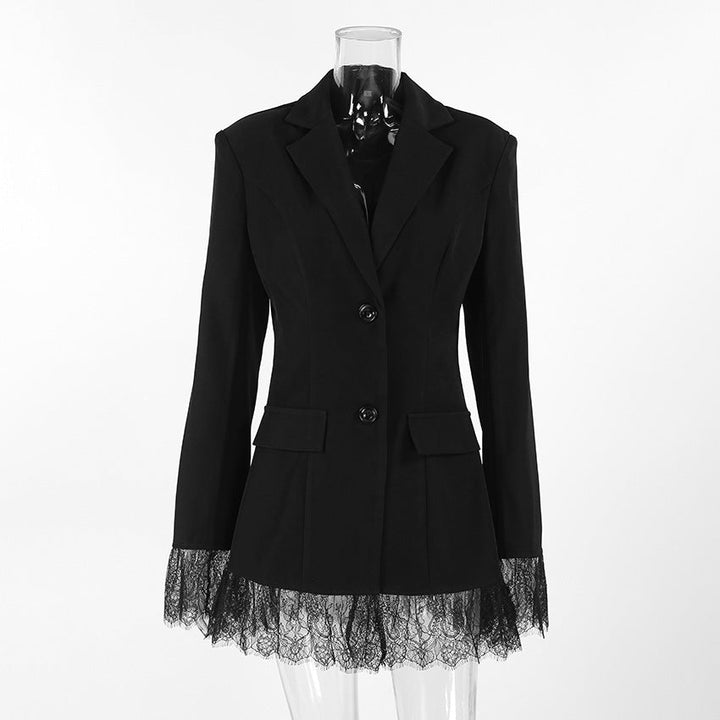Black Lace-Trim Tailored Blazer