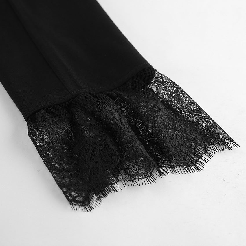 Black Lace-Trim Tailored Blazer